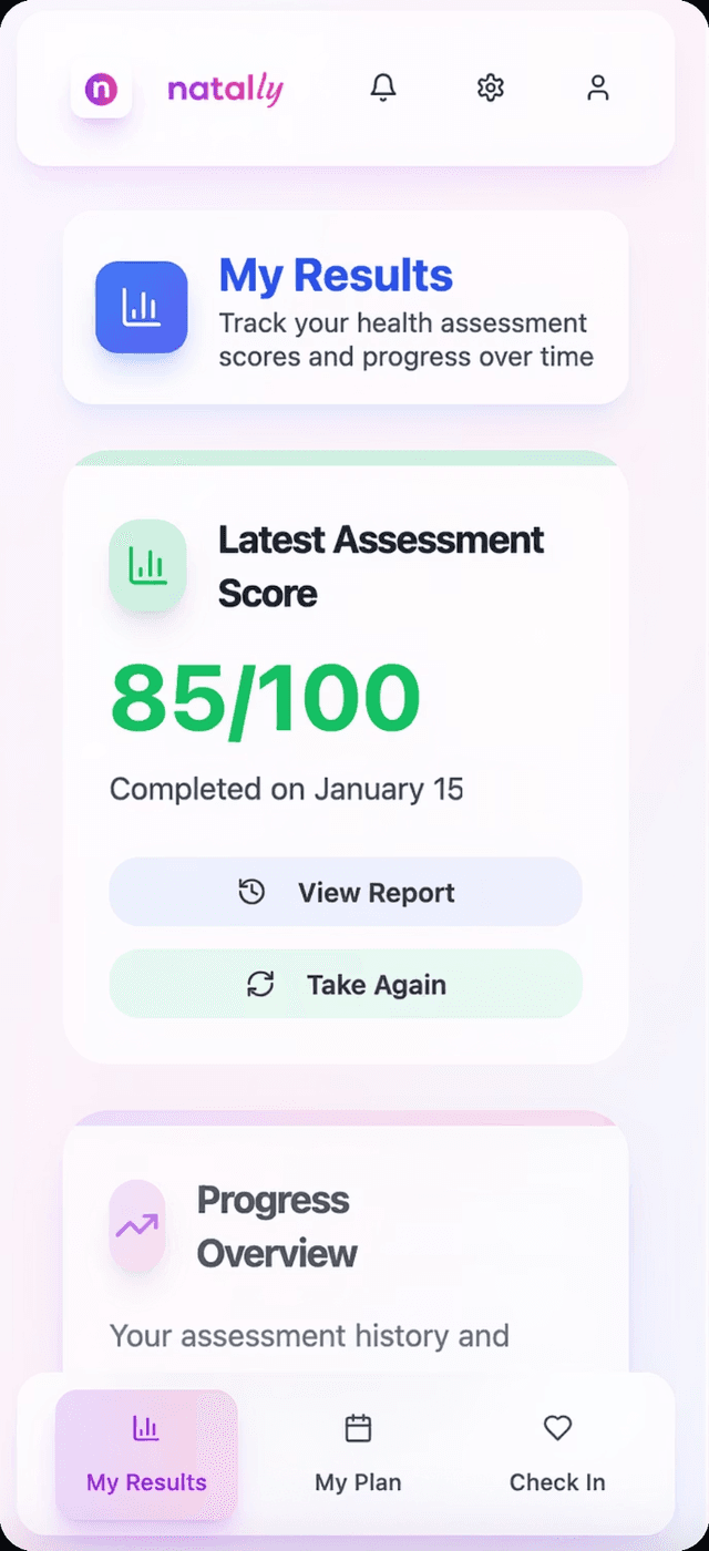 Natally app displaying personalized pregnancy health insights and action plans